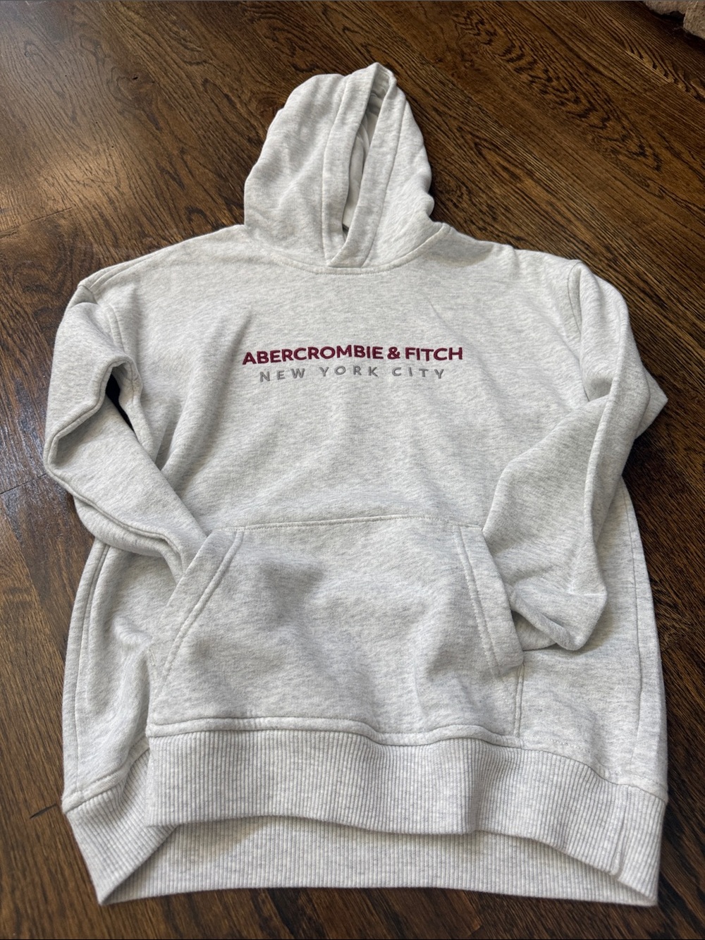 Abercrombie & Fitch Light Gray Crewneck Hoodie with Burgundy Logo